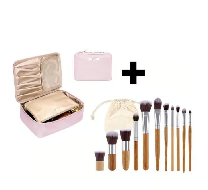 Cosmetiquera 2 en 1 + kit brochas bambu